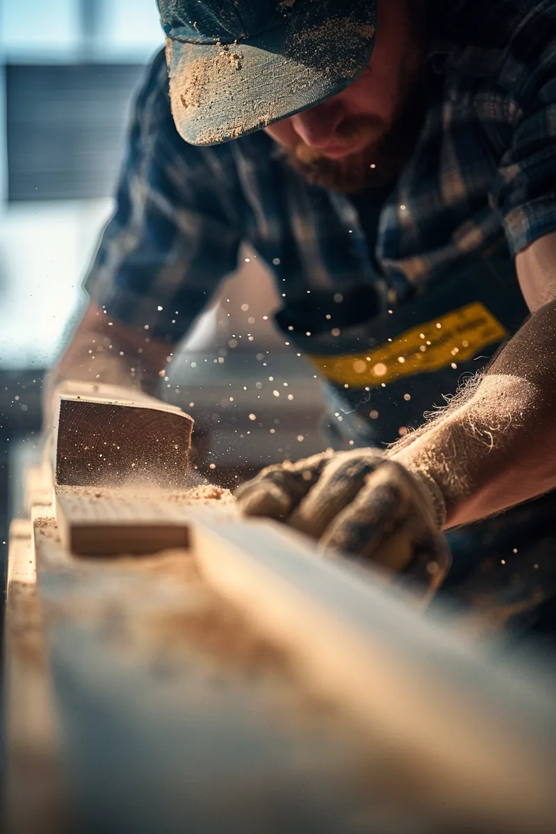 American carpenter measuring a plank precisely, the same care rapid finance encourages with loan measurements