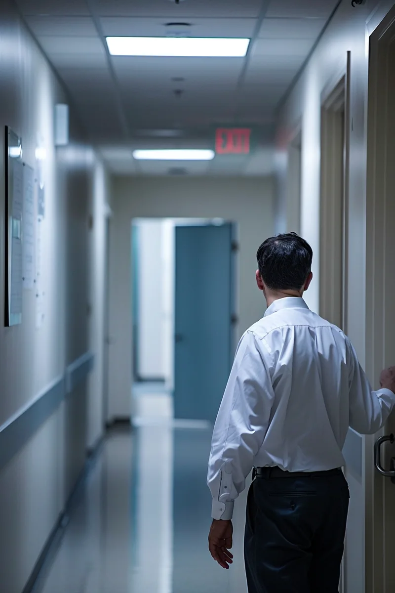American man crossing off the final box on a wall checklist, a loan fully repaid